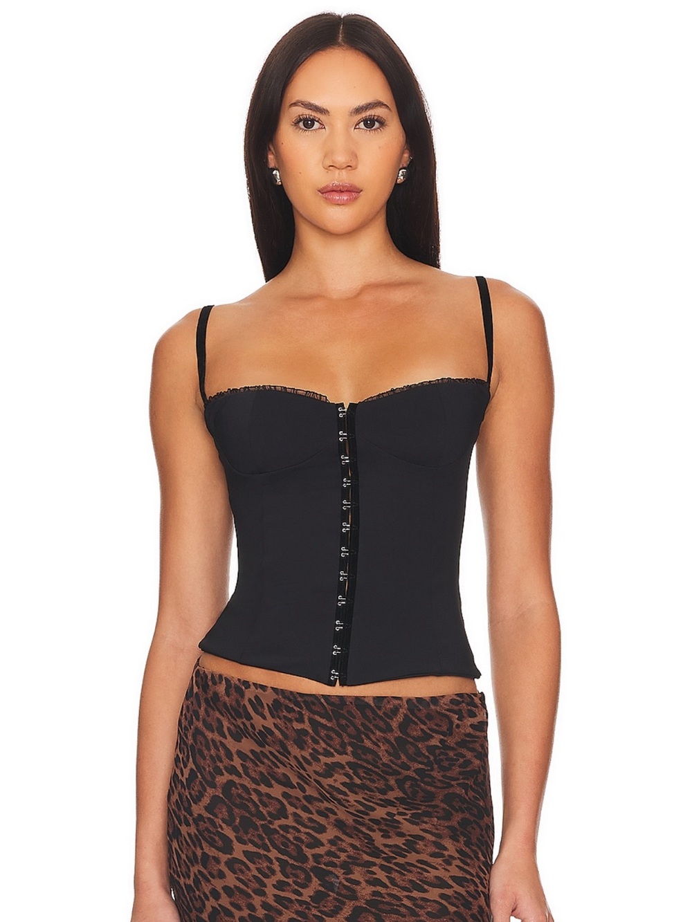 Black Front Hook Bustier Top with Adjustable Straps - Caroline corset